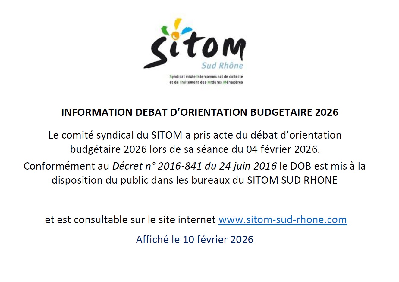 Information débat d’orientation budgétaire 2026